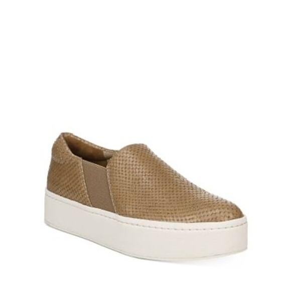 Vince Warren Size 9.5 Tan Women Snake-Embossed Leather Slip-On Platform Sneaker - Picture 2 of 13